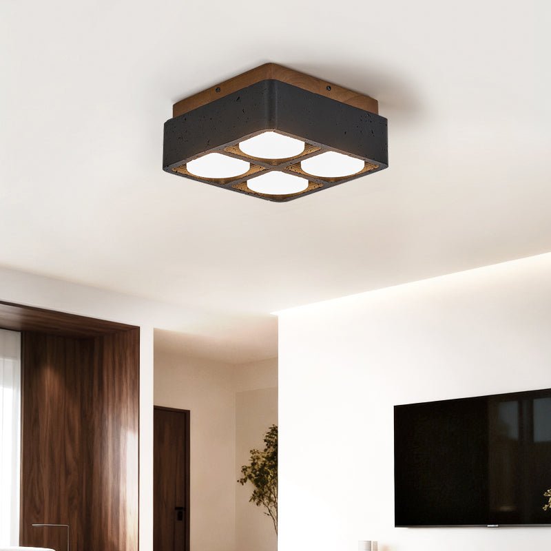 Plafonnier moderne Reyn en Noyer bois et noir travertin