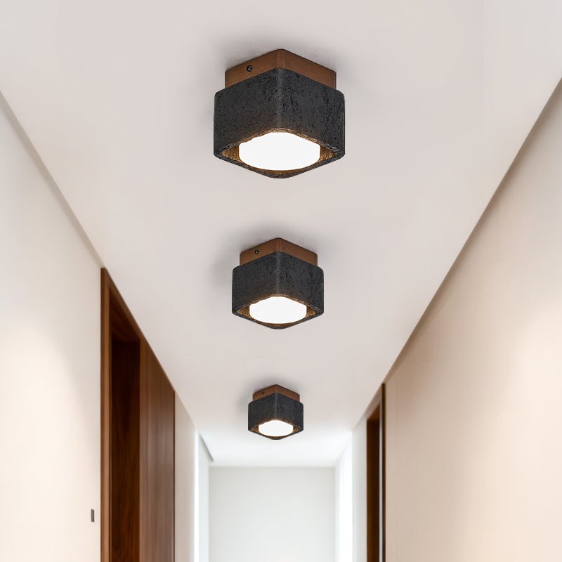 Plafonnier moderne Reyn en Noyer bois et noir travertin