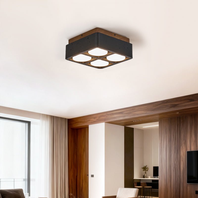 Plafonnier moderne Reyn en Noyer bois et noir travertin