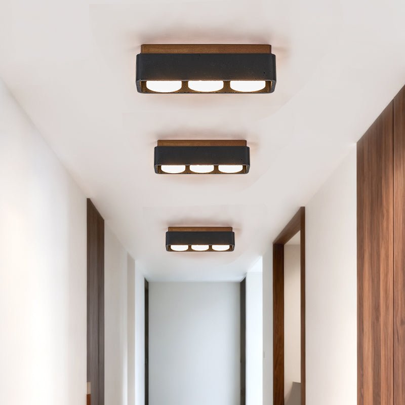 Plafonnier moderne Reyn en Noyer bois et noir travertin