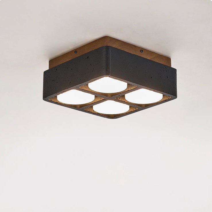 Plafonnier moderne Reyn en Noyer bois et noir travertin