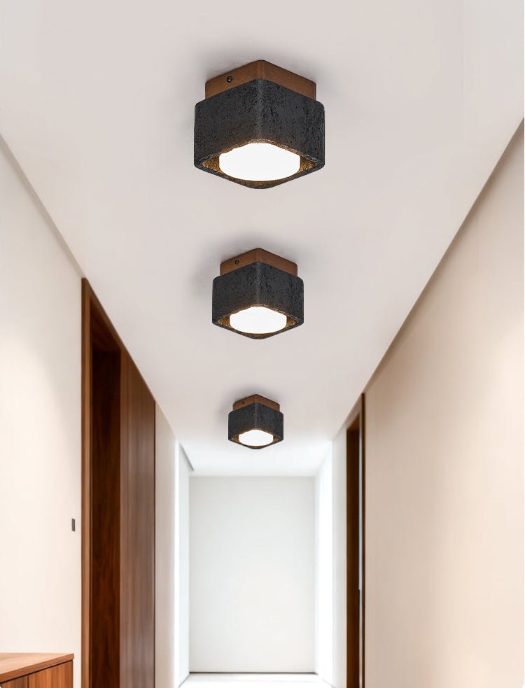 Plafonnier moderne Reyn en Noyer bois et noir travertin