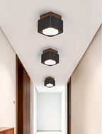 Plafonnier moderne Reyn en Noyer bois et noir travertin