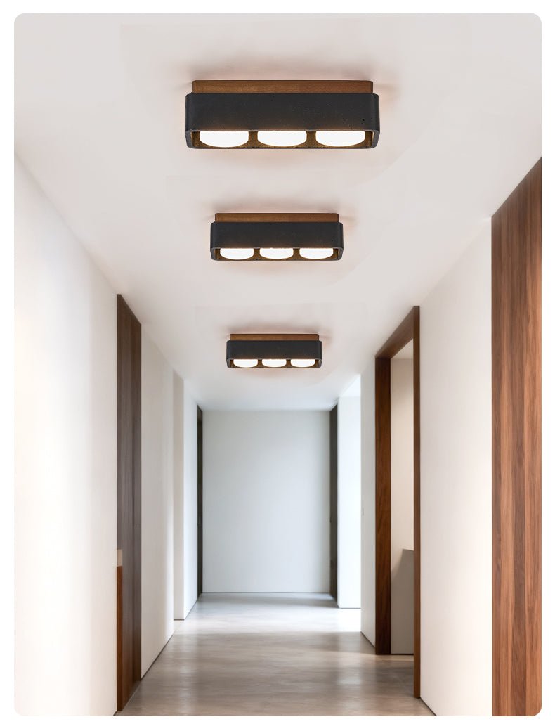 Plafonnier moderne Reyn en Noyer bois et noir travertin