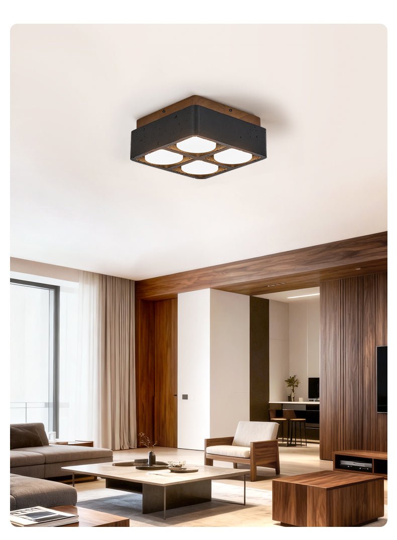 Plafonnier moderne Reyn en Noyer bois et noir travertin
