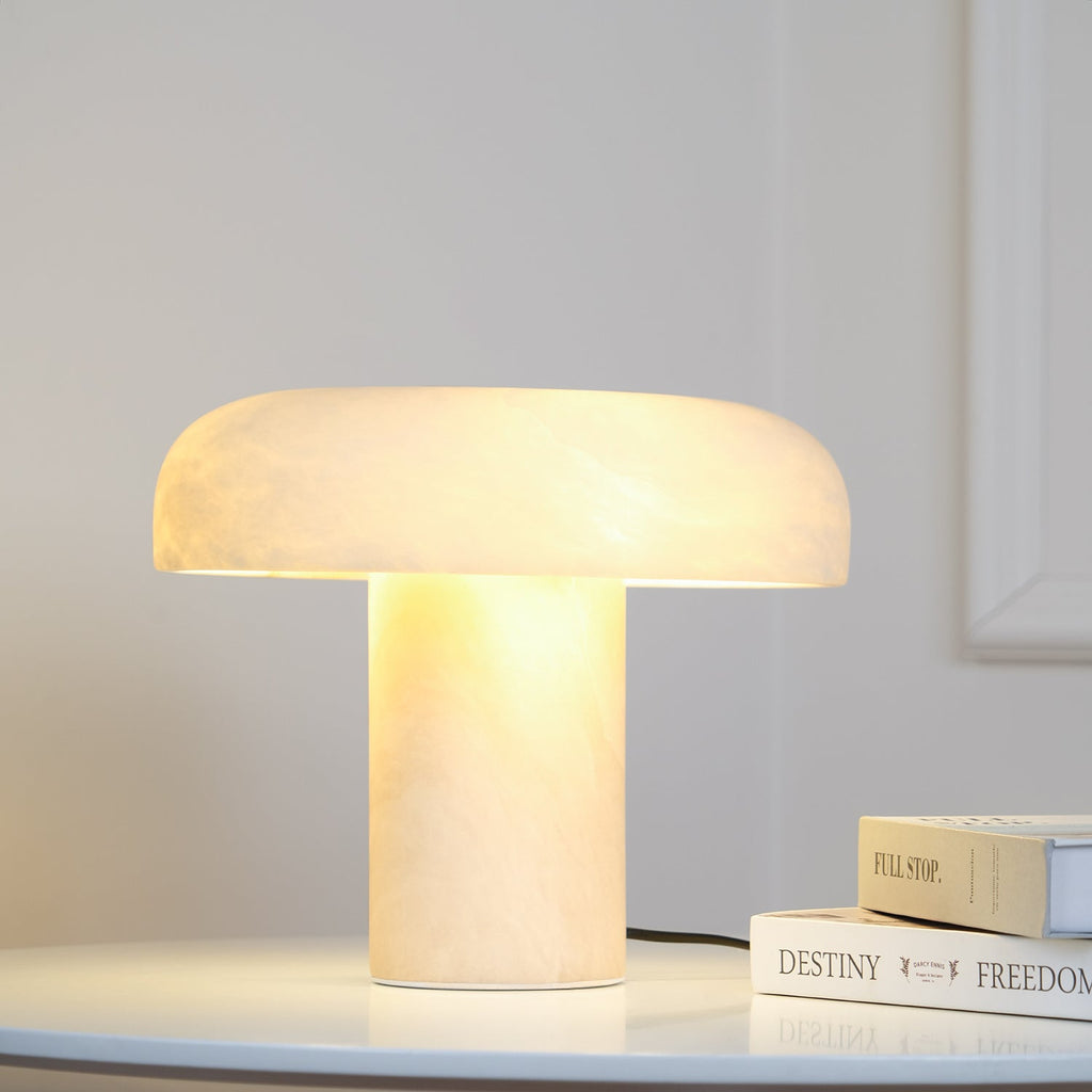 Lampe à poser moderne Acel en Albâtre Laiton et blanc