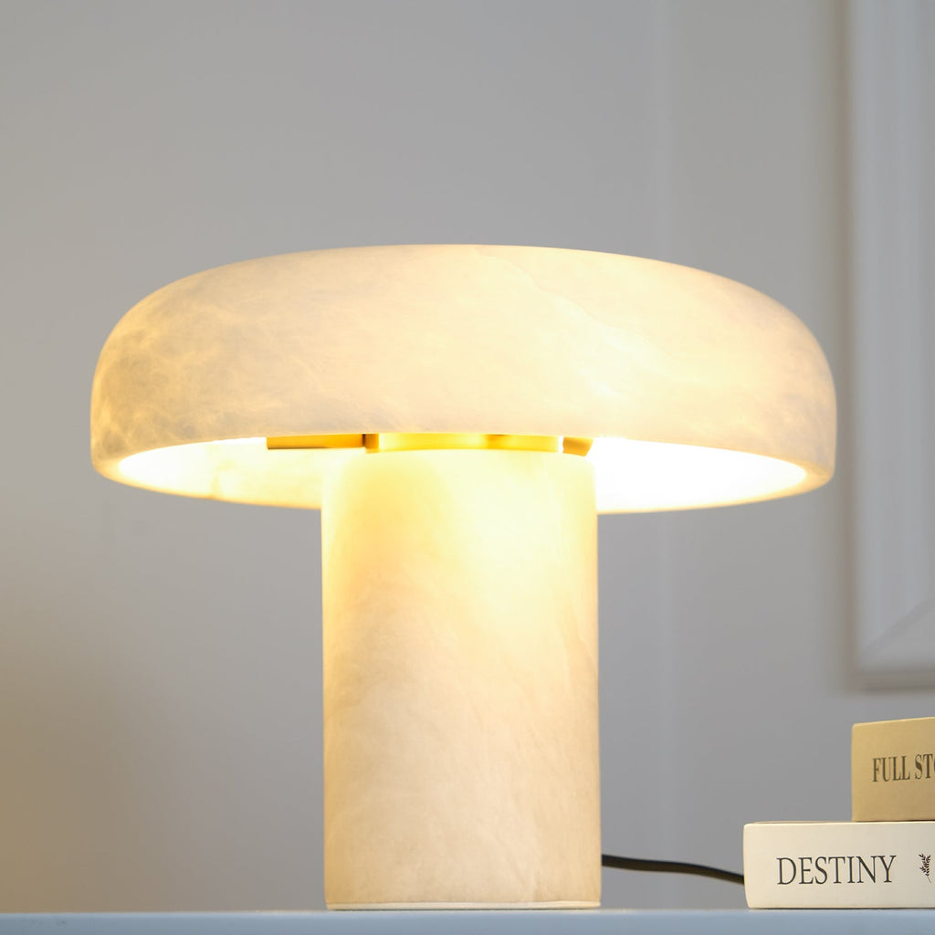 Lampe à poser moderne Acel en Albâtre Laiton et blanc