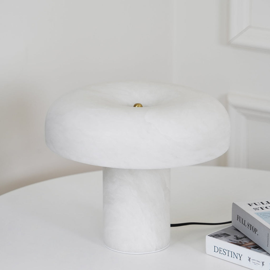 Lampe à poser moderne Acel en Albâtre Laiton et blanc