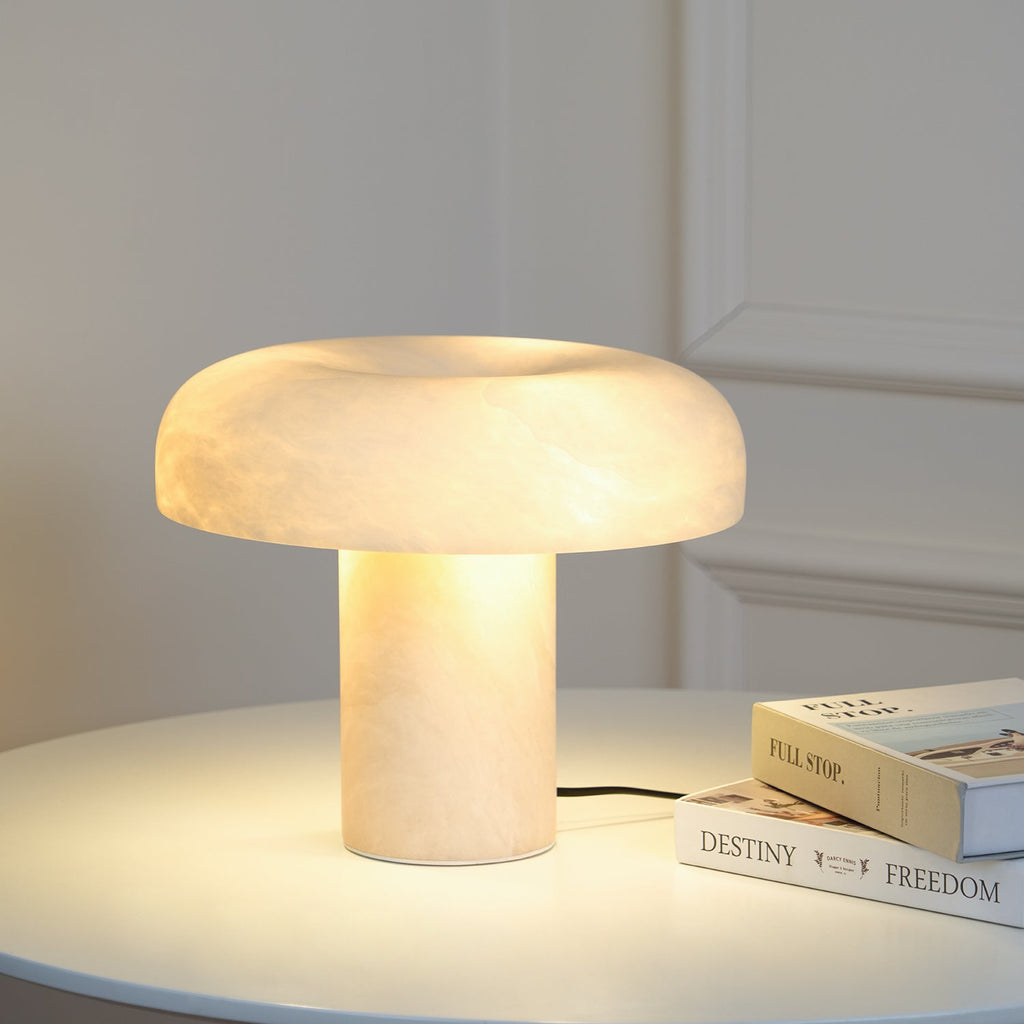 Lampe à poser moderne Acel en Albâtre Laiton et blanc
