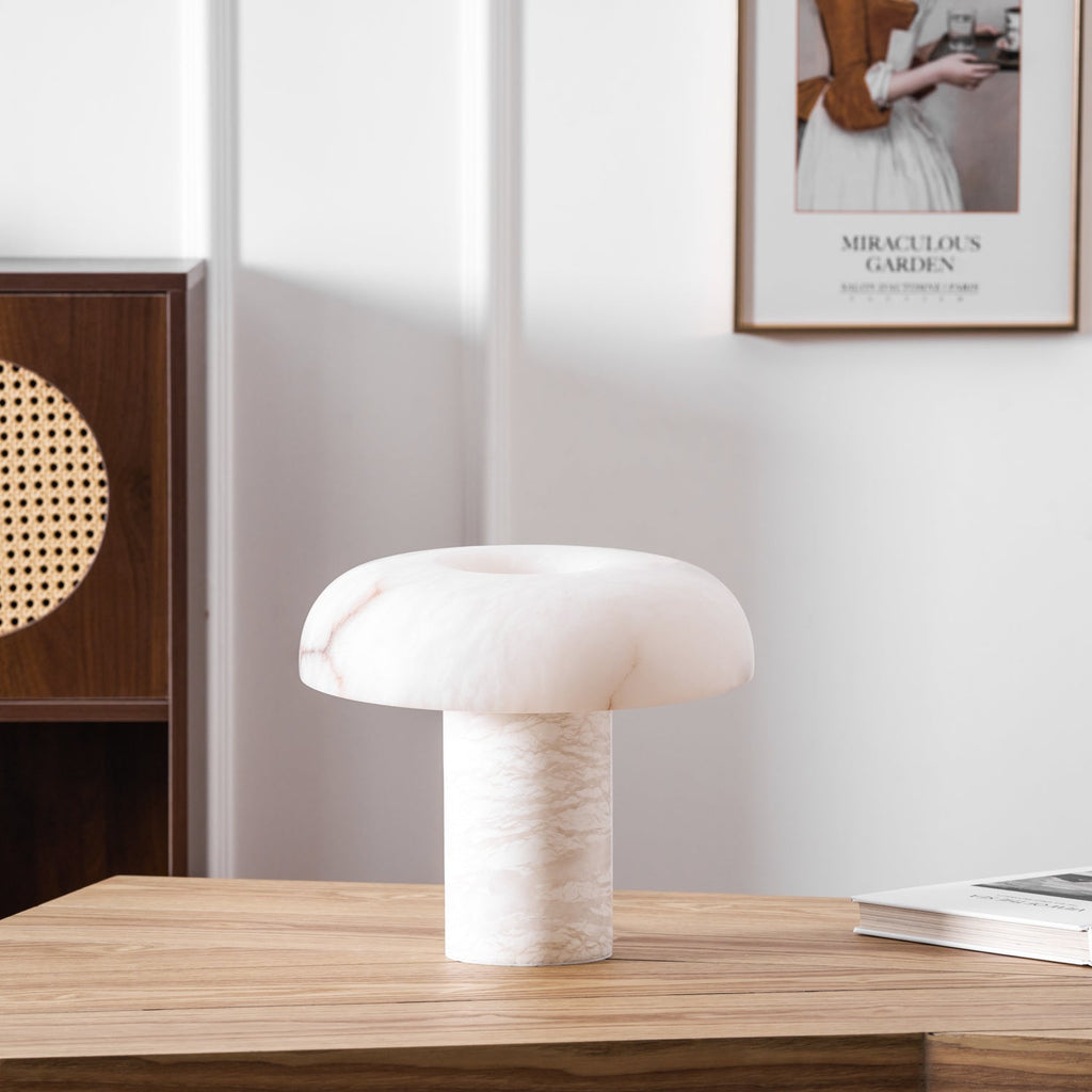 Lampe à poser moderne Acel en Albâtre Laiton et blanc
