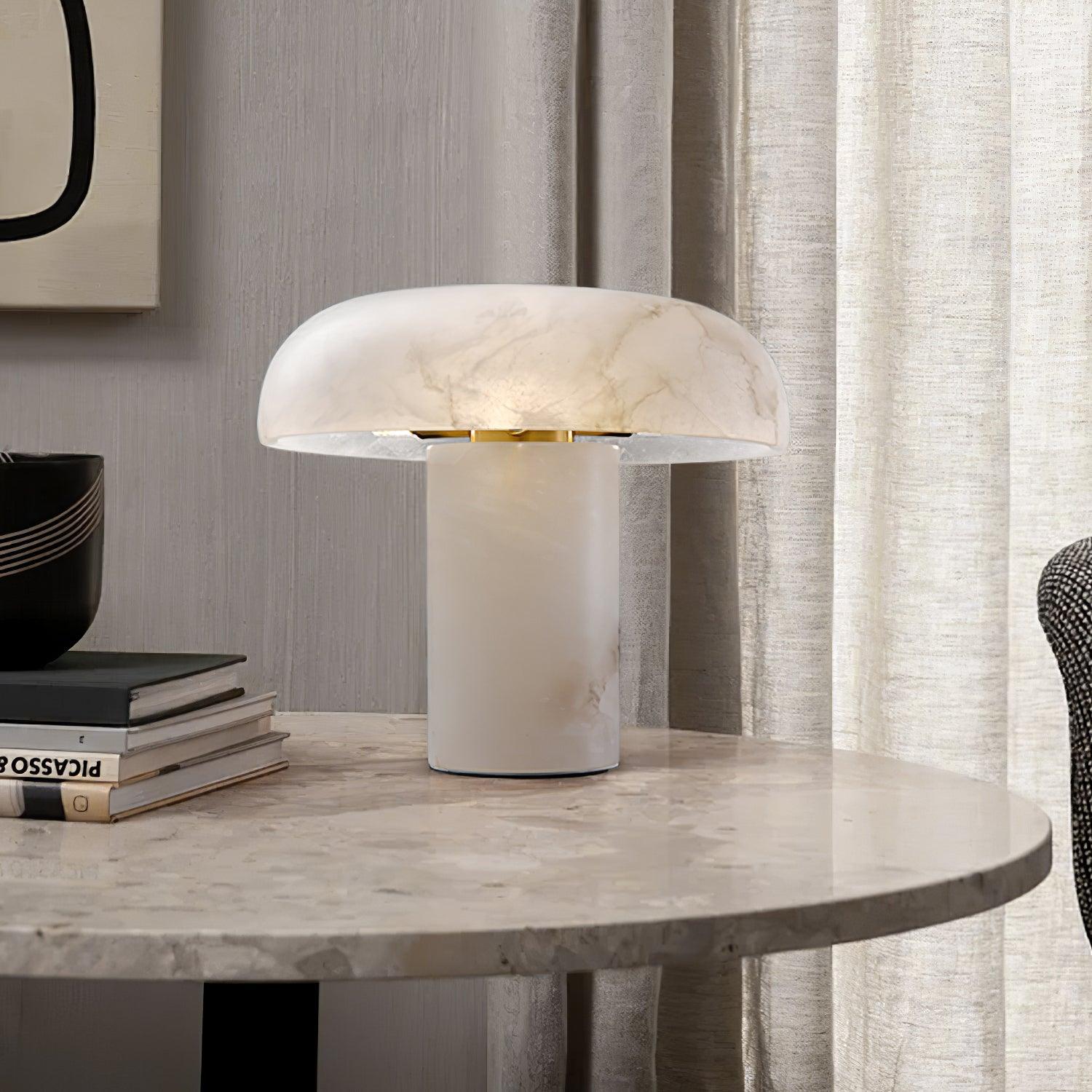 Lampe à poser moderne Acel en Albâtre Laiton et blanc