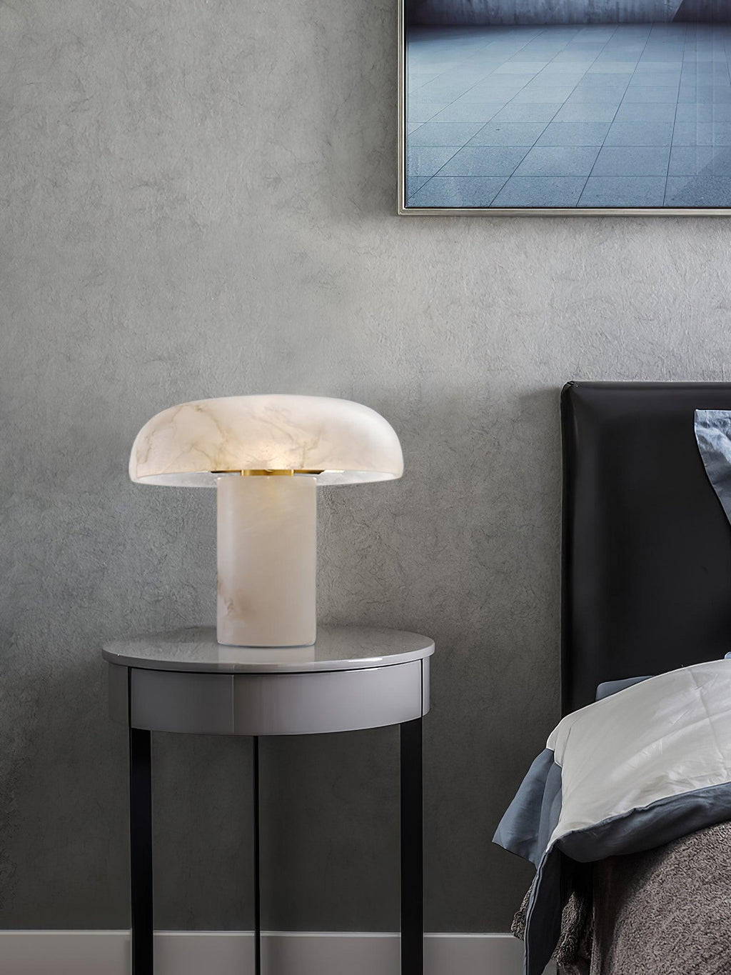 Lampe à poser moderne Acel en Albâtre Laiton et blanc