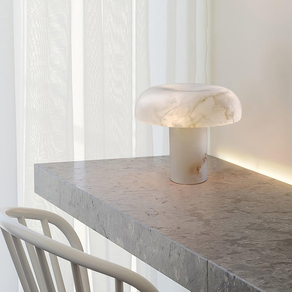 Lampe à poser moderne Acel en Albâtre Laiton et blanc