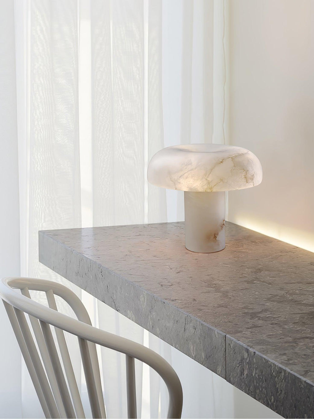 Lampe à poser moderne Acel en Albâtre Laiton et blanc