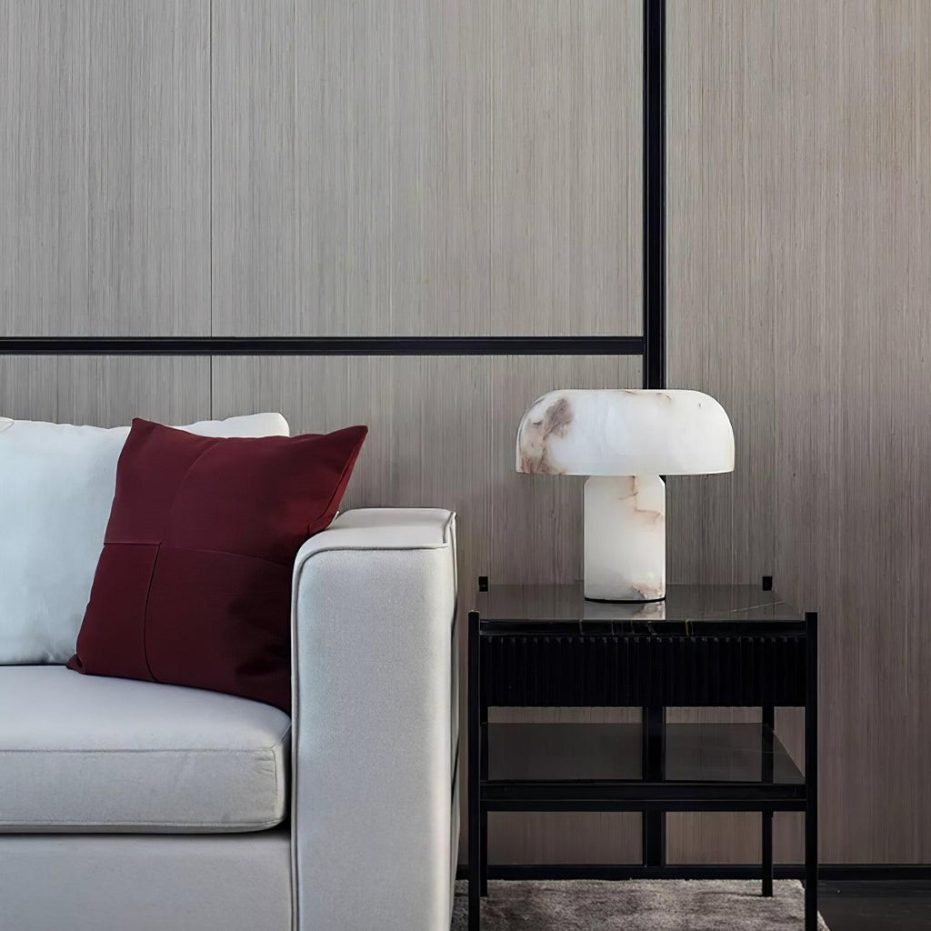 Lampe à poser moderne Acel en Albâtre Laiton et blanc