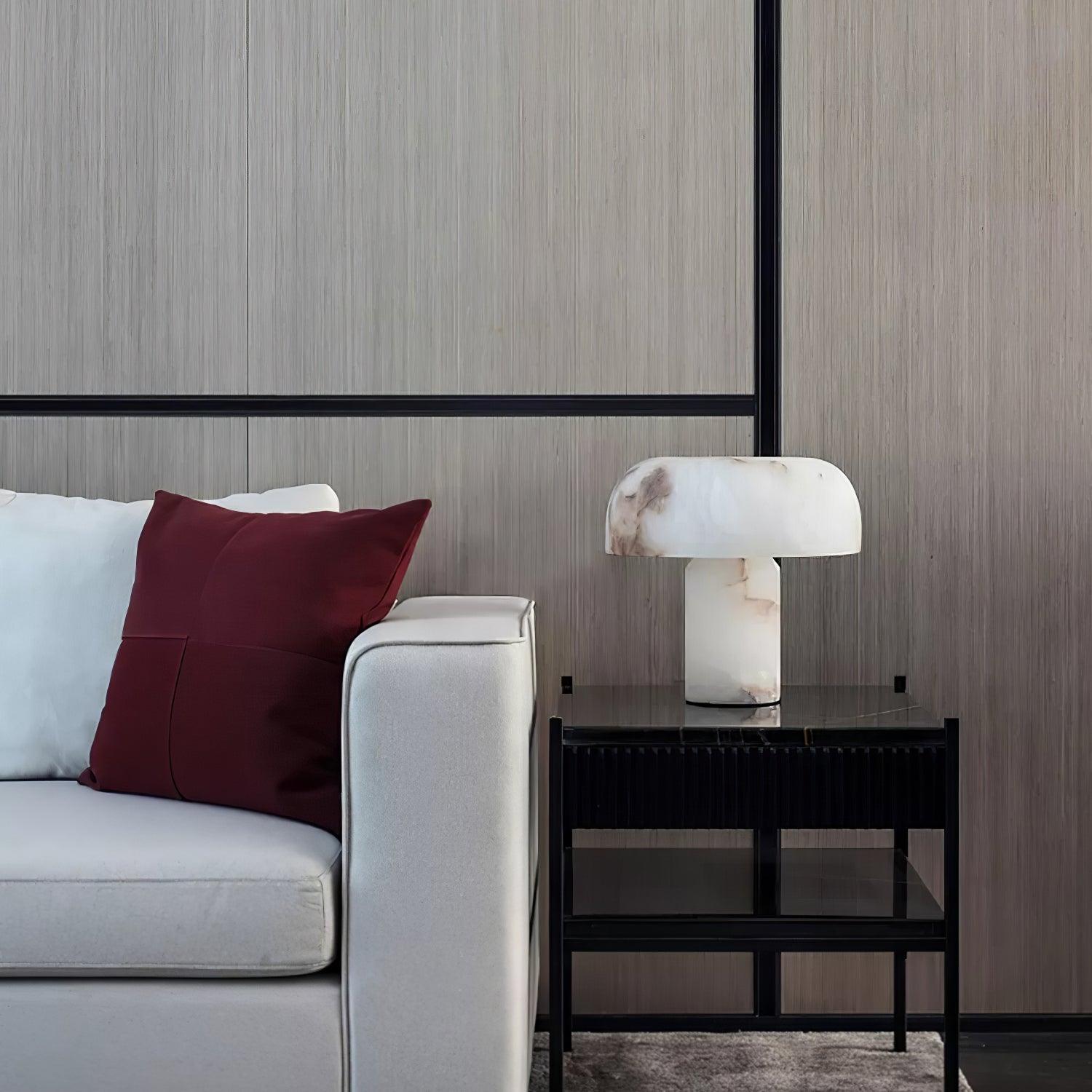 Lampe à poser moderne Acel en Albâtre Laiton et blanc