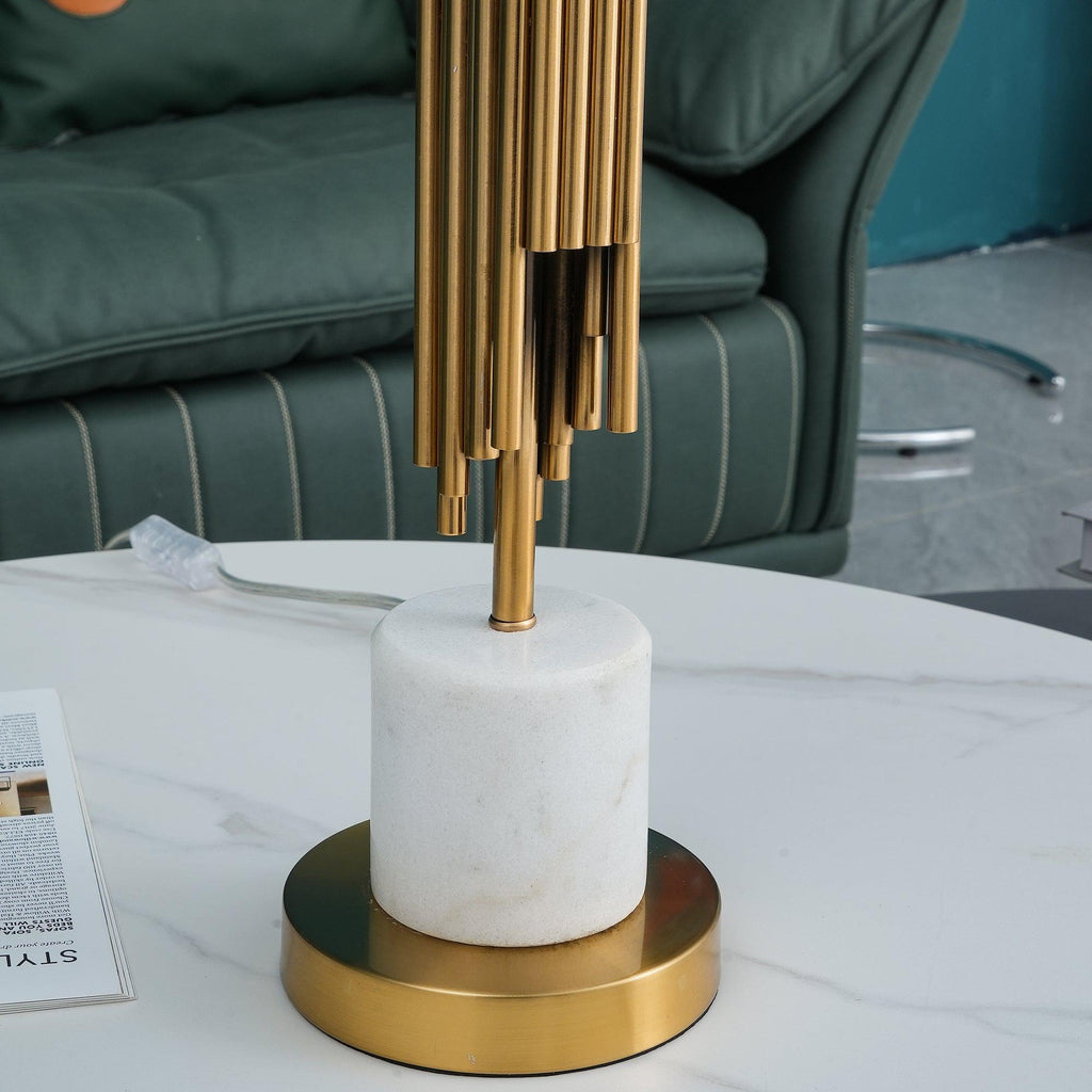 Lampe à poser moderne Dreng en Tissu, Fer, Marbre, Métal Doré
