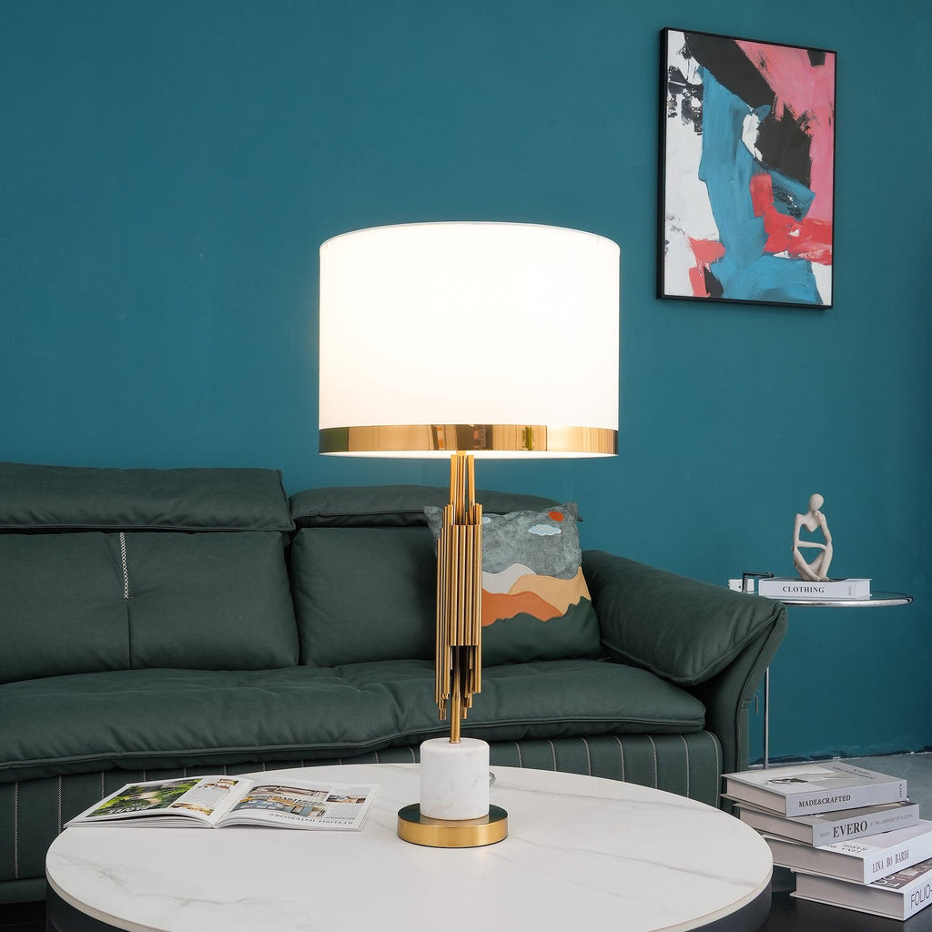 Lampe à poser moderne Dreng en Tissu, Fer, Marbre, Métal Doré