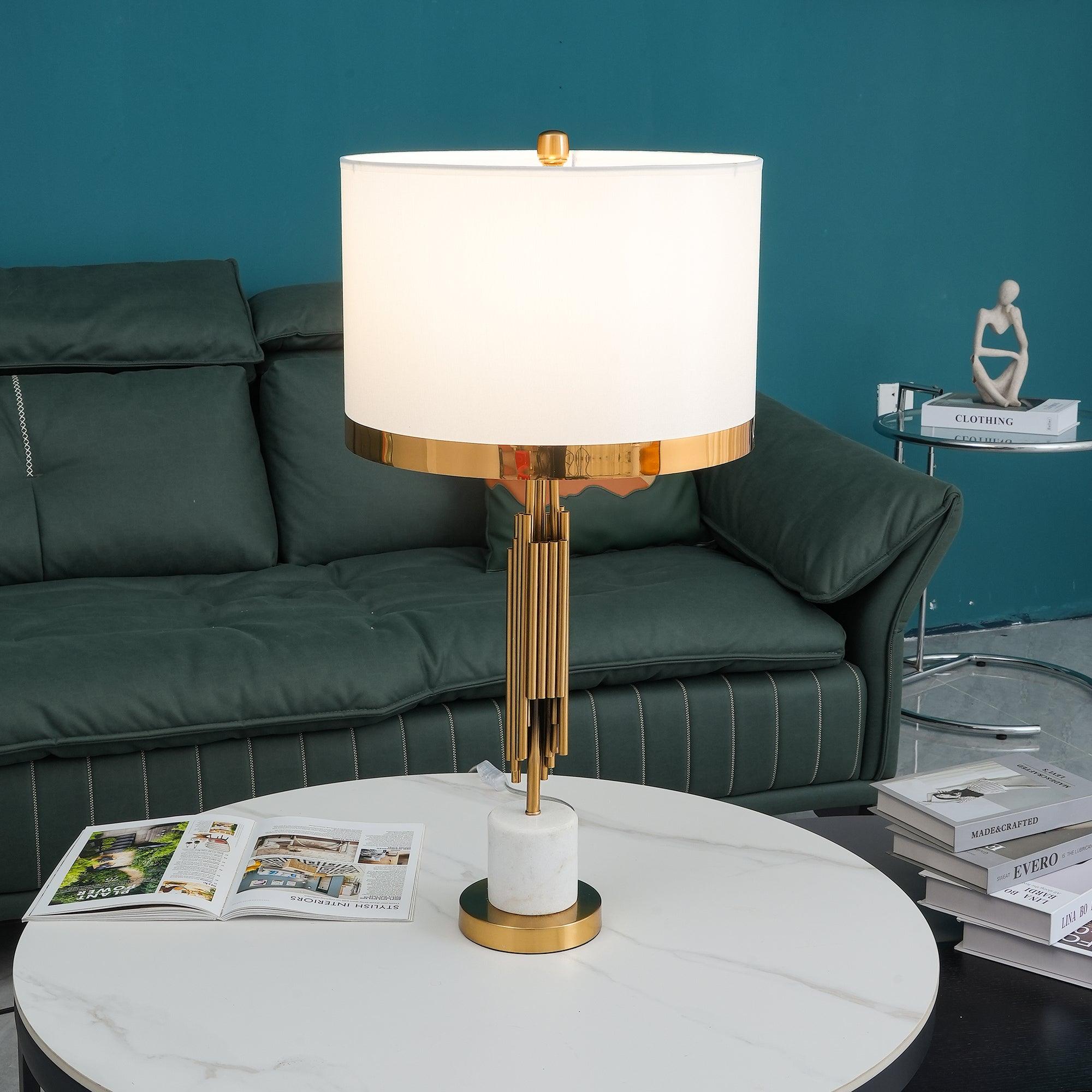 Lampe à poser moderne Dreng en Tissu, Fer, Marbre, Métal Doré