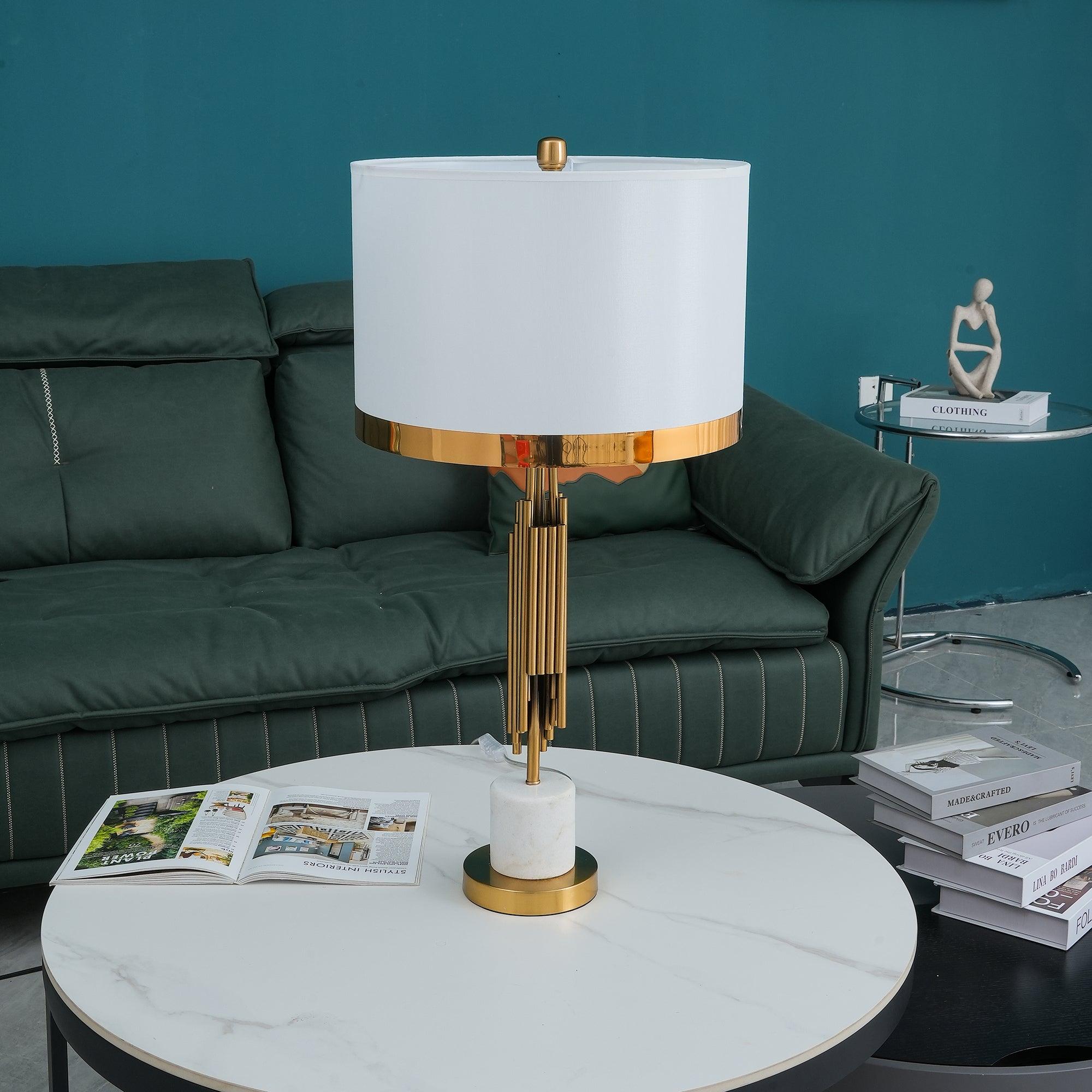 Lampe à poser moderne Dreng en Tissu, Fer, Marbre, Métal Doré