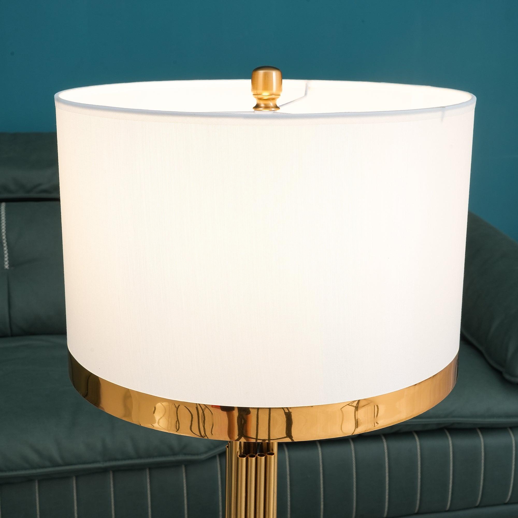 Lampe à poser moderne Dreng en Tissu, Fer, Marbre, Métal Doré