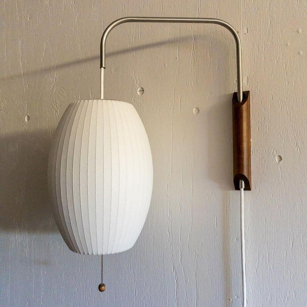 Applique murale moderne Tarjei en Polymer, Acier, Métal Blanc et noyer bois