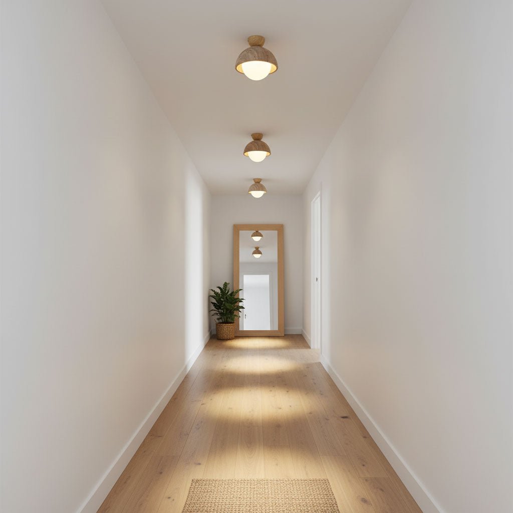 Plafonnier moderne Rhett en Foncé noyer et travertin jaune