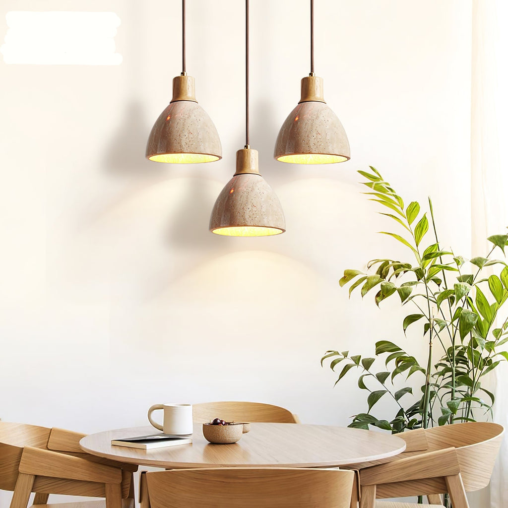 Suspension moderne Norulf en Bois et travertin jaune