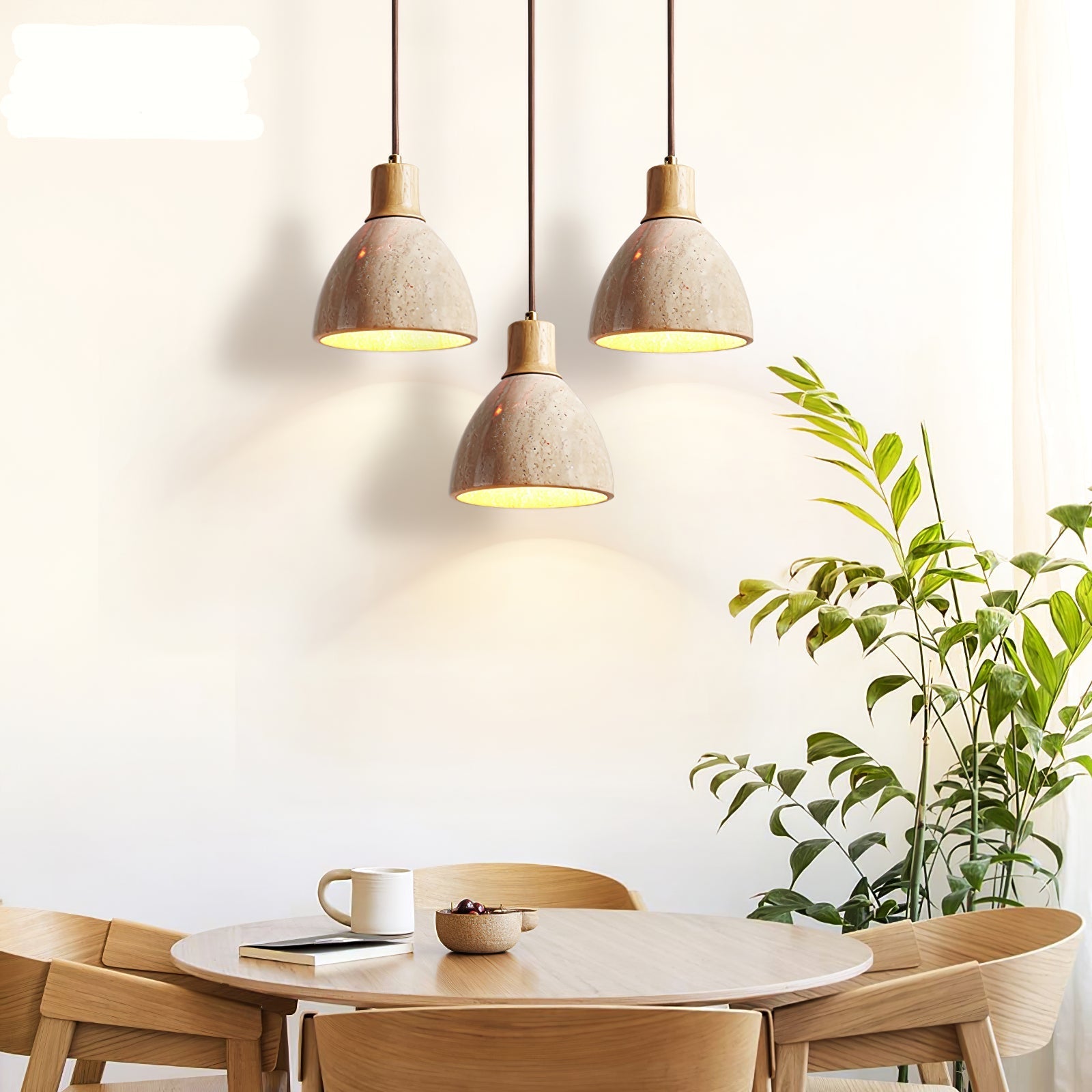 Suspension moderne Norulf en Bois et travertin jaune