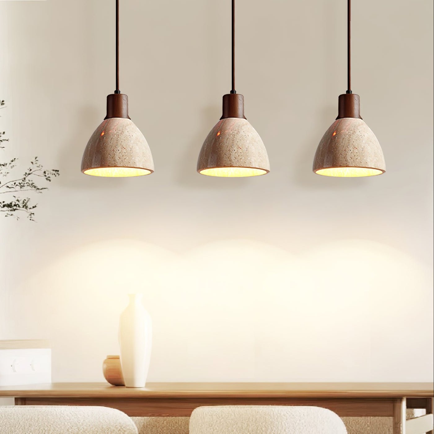 Suspension moderne Norulf en Bois et travertin jaune