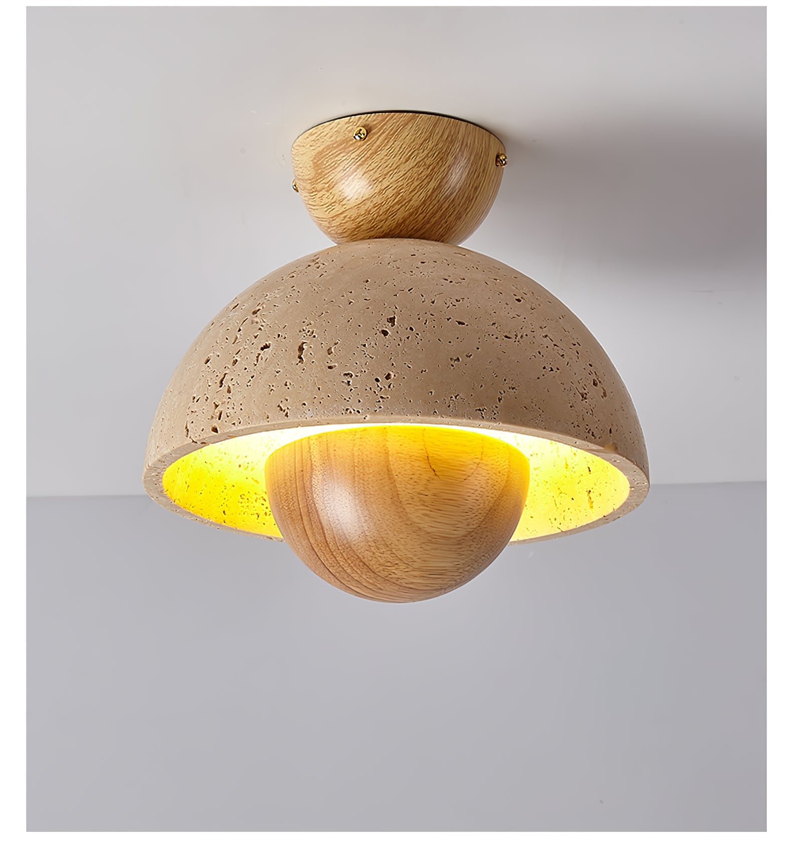 Plafonnier moderne Rhett en Foncé noyer et travertin jaune