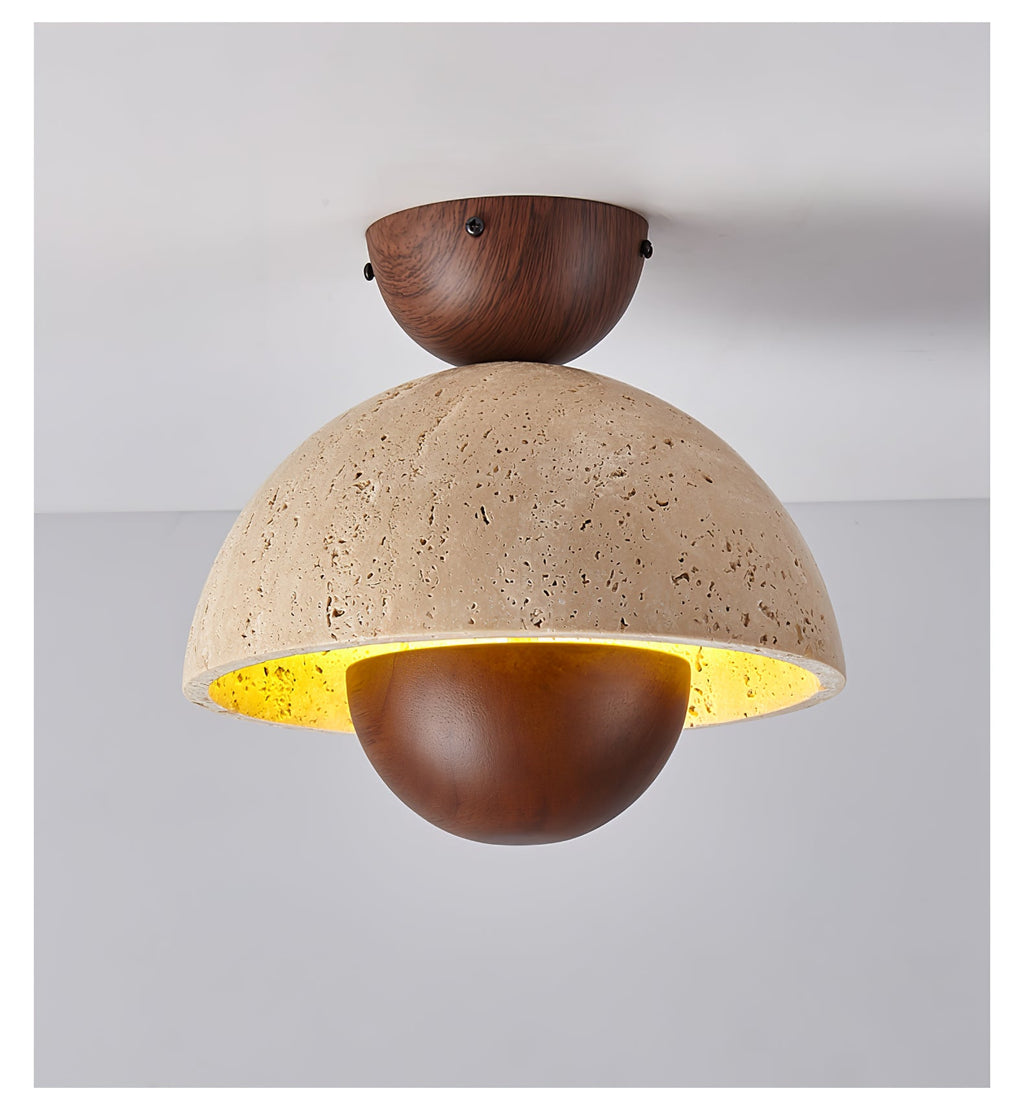 Plafonnier moderne Rhett en Foncé noyer et travertin jaune