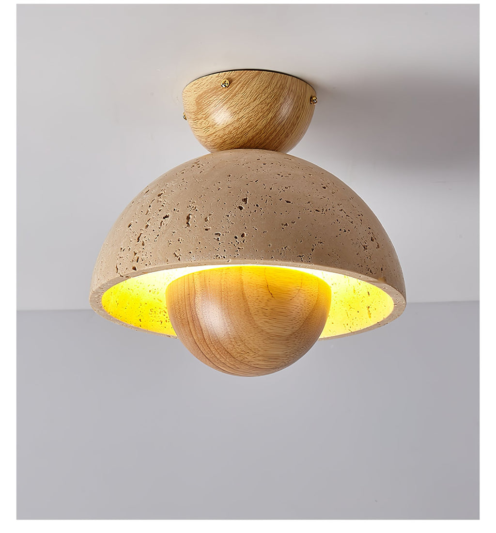 Plafonnier moderne Rhett en Bois et travertin jaune