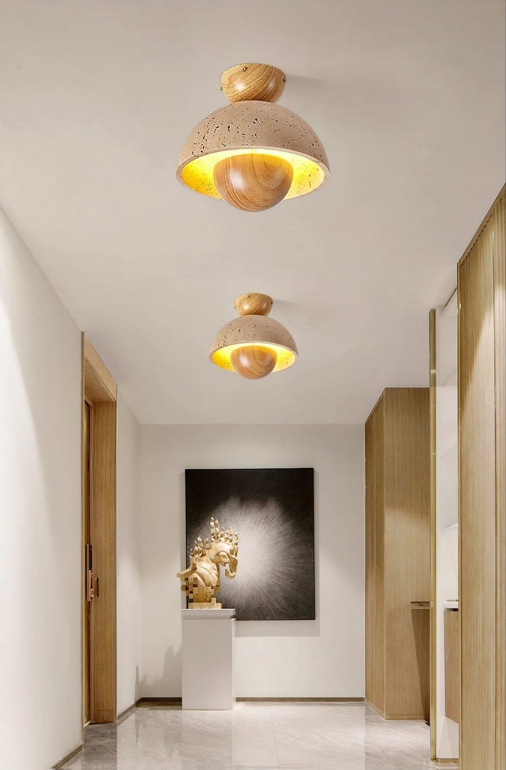 Plafonnier moderne Rhett en Foncé noyer et travertin jaune