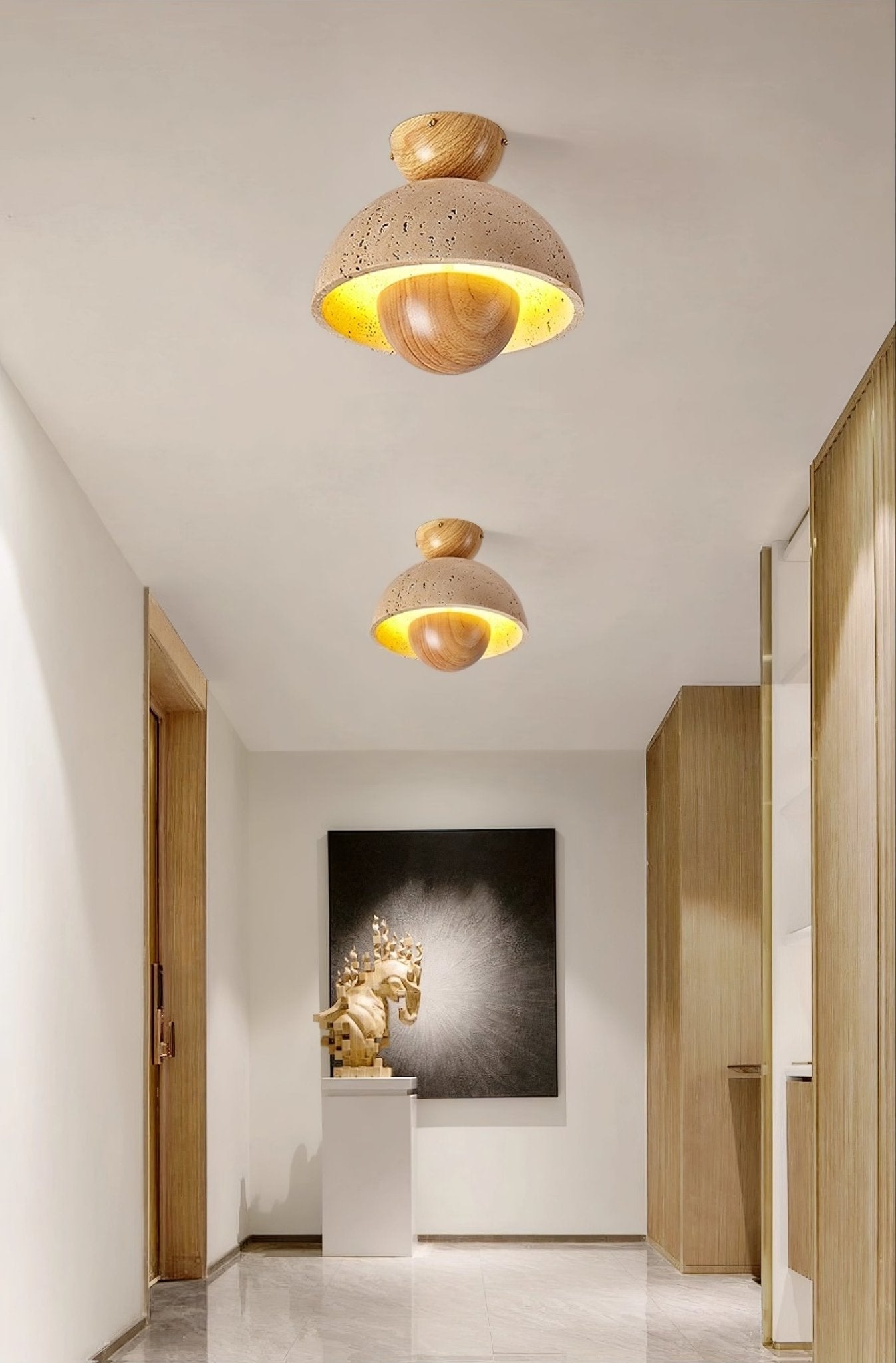 Plafonnier moderne Rhett en Foncé noyer et travertin jaune