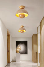 Plafonnier moderne Rhett en Bois et travertin jaune