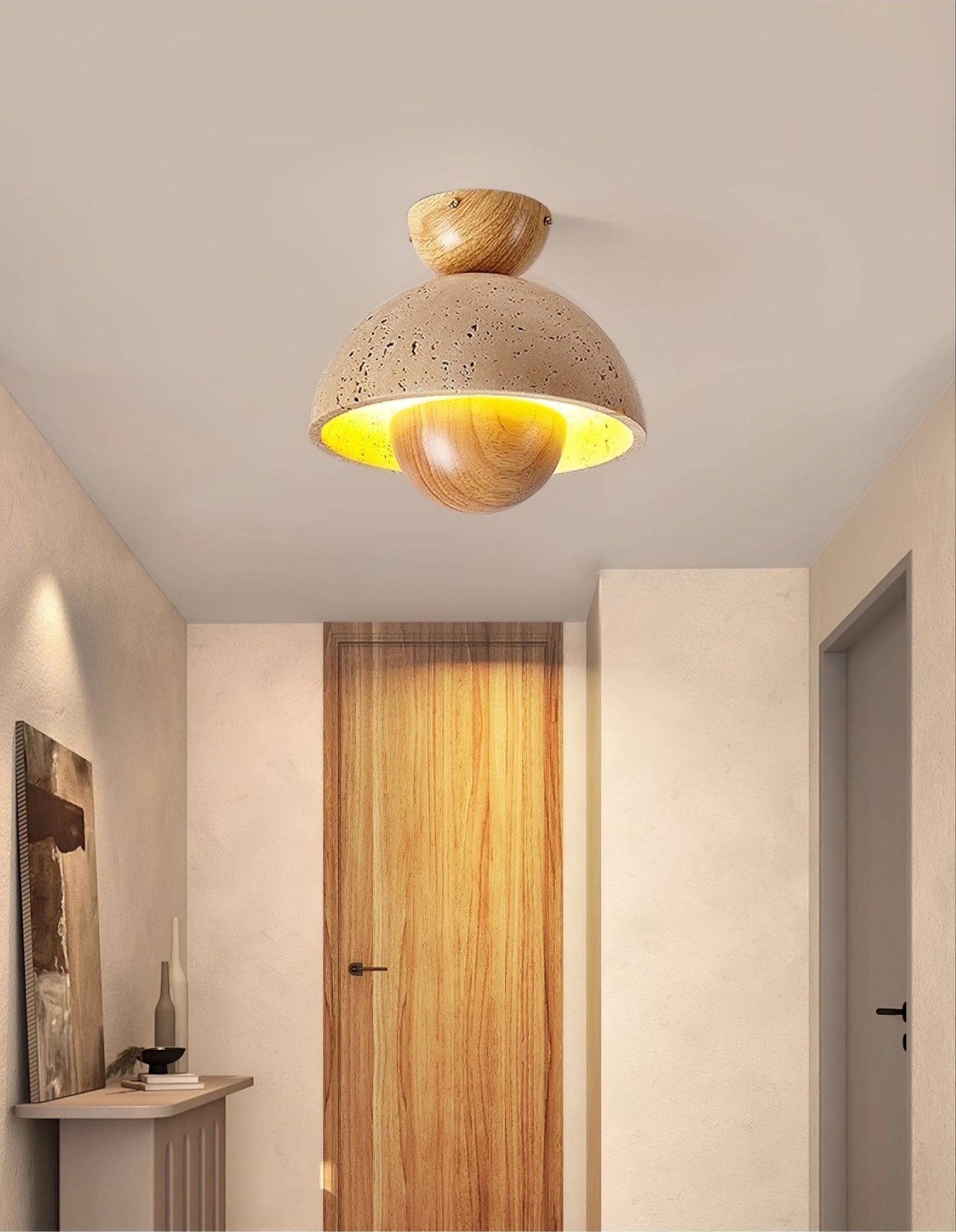 Plafonnier moderne Rhett en Bois et travertin jaune