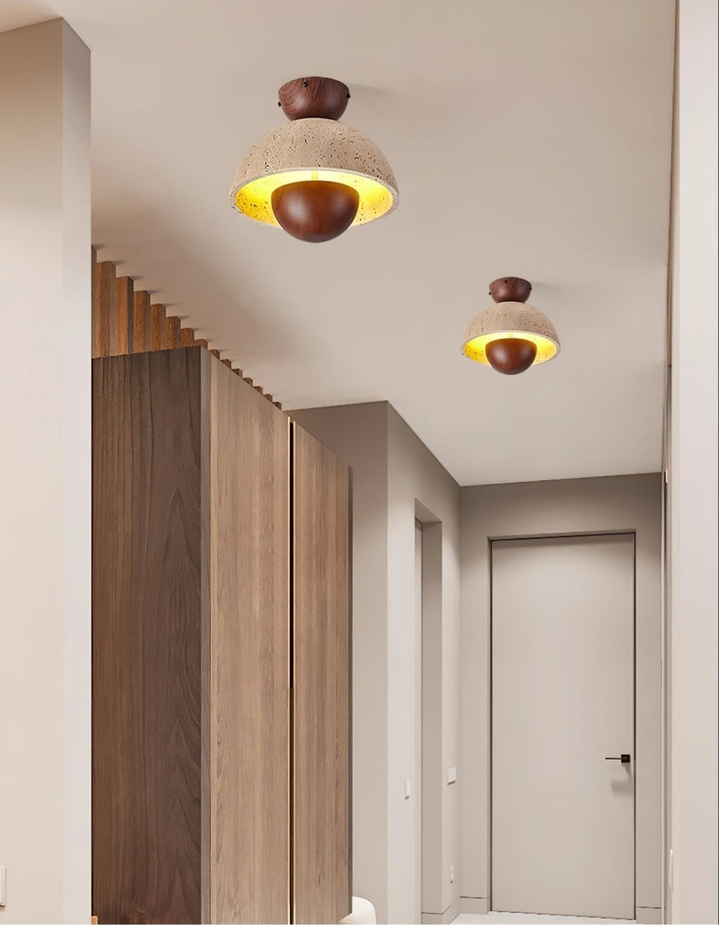Plafonnier moderne Rhett en Bois et travertin jaune