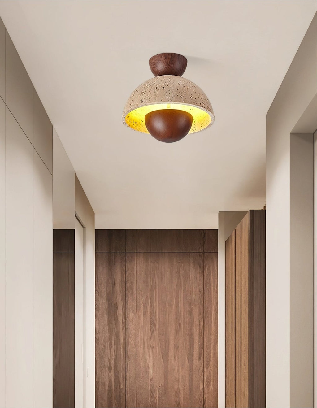 Plafonnier moderne Rhett en Foncé noyer et travertin jaune