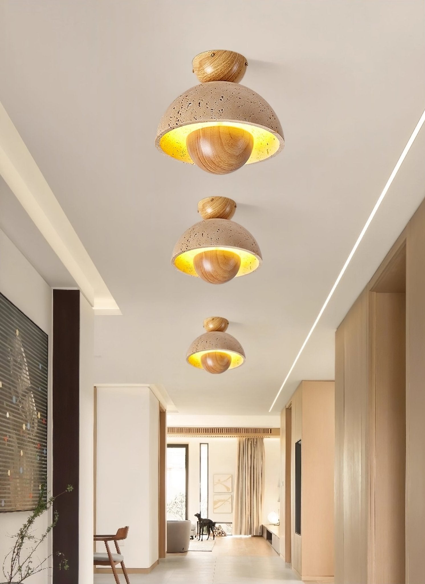 Plafonnier moderne Rhett en Bois et travertin jaune