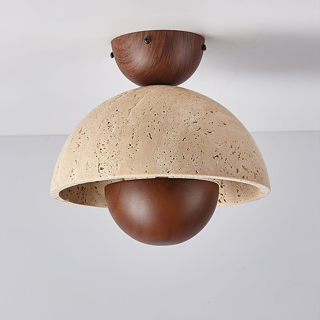 Plafonnier moderne Rhett en Foncé noyer et travertin jaune