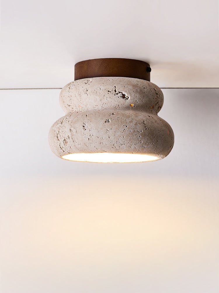 Plafonnier moderne Hunton en Foncé noyer et travertin jaune