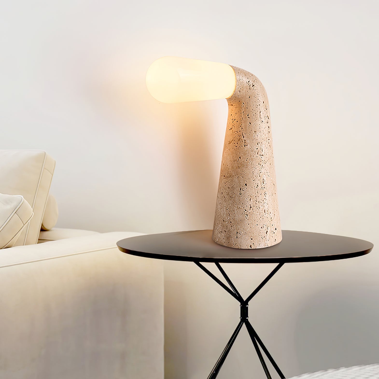 Lampe à poser moderne Jago en Travertin jaune et blanc