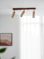 Plafonnier moderne Fjalar en Bois et travertin jaune