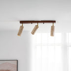 Plafonnier moderne Fjalar en Noyer bois et travertin jaune