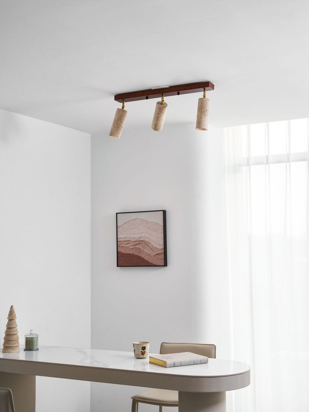 Plafonnier moderne Fjalar en Noyer bois et travertin jaune