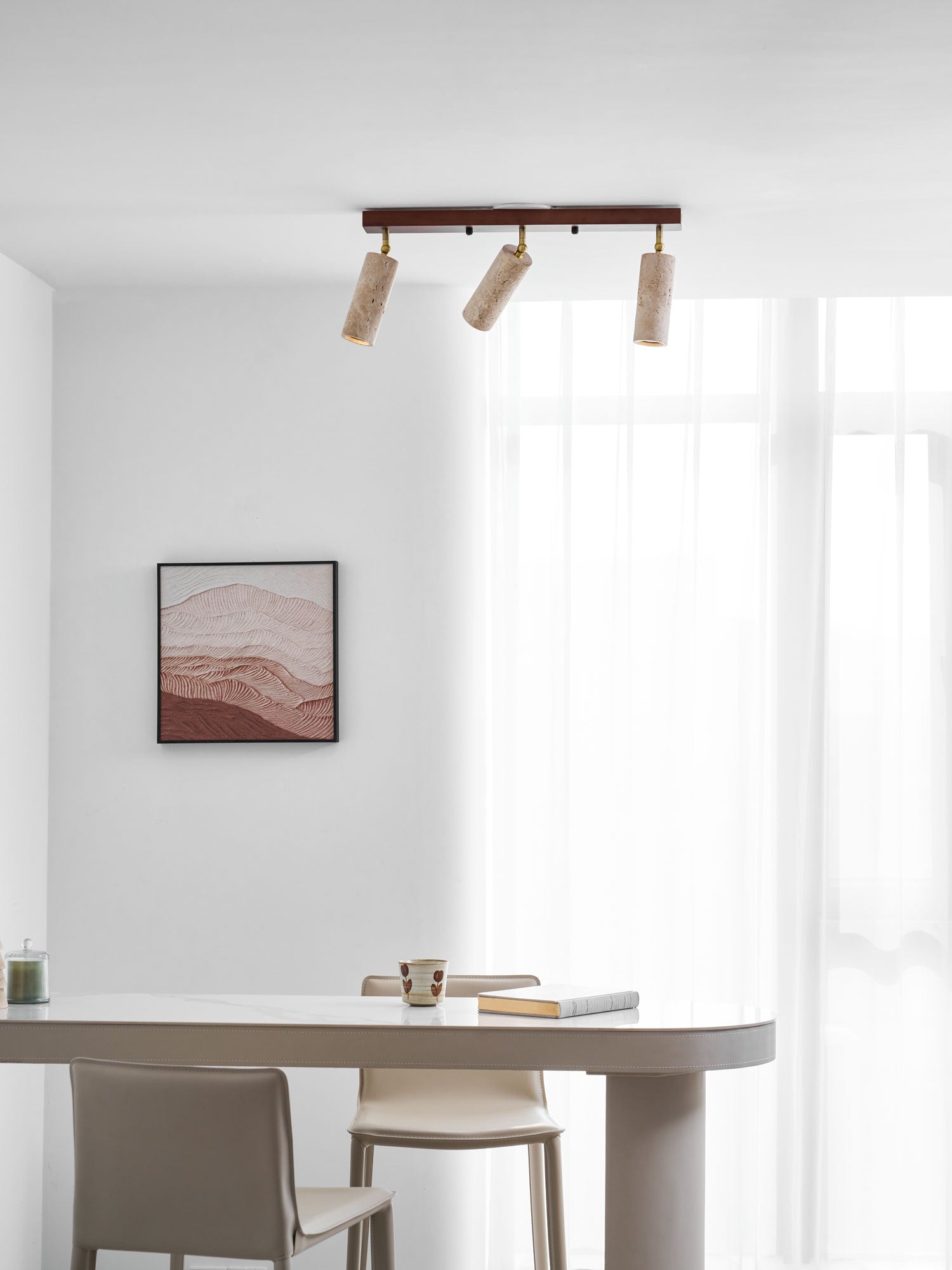 Plafonnier moderne Fjalar en Bois et travertin jaune