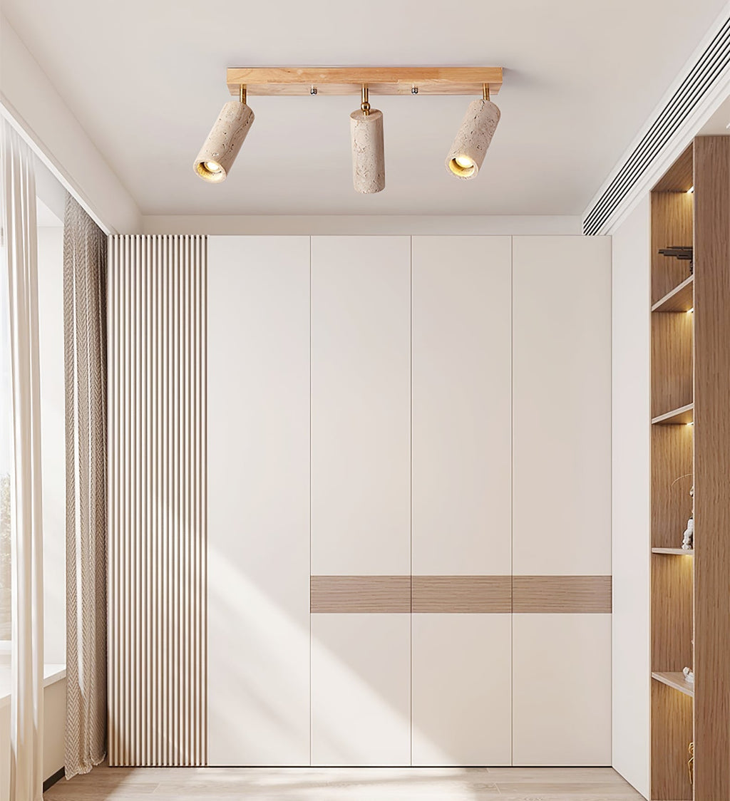 Plafonnier moderne Fjalar en Bois et travertin jaune