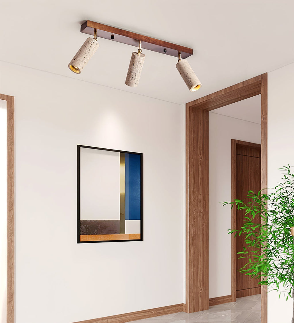 Plafonnier moderne Fjalar en Bois et travertin jaune