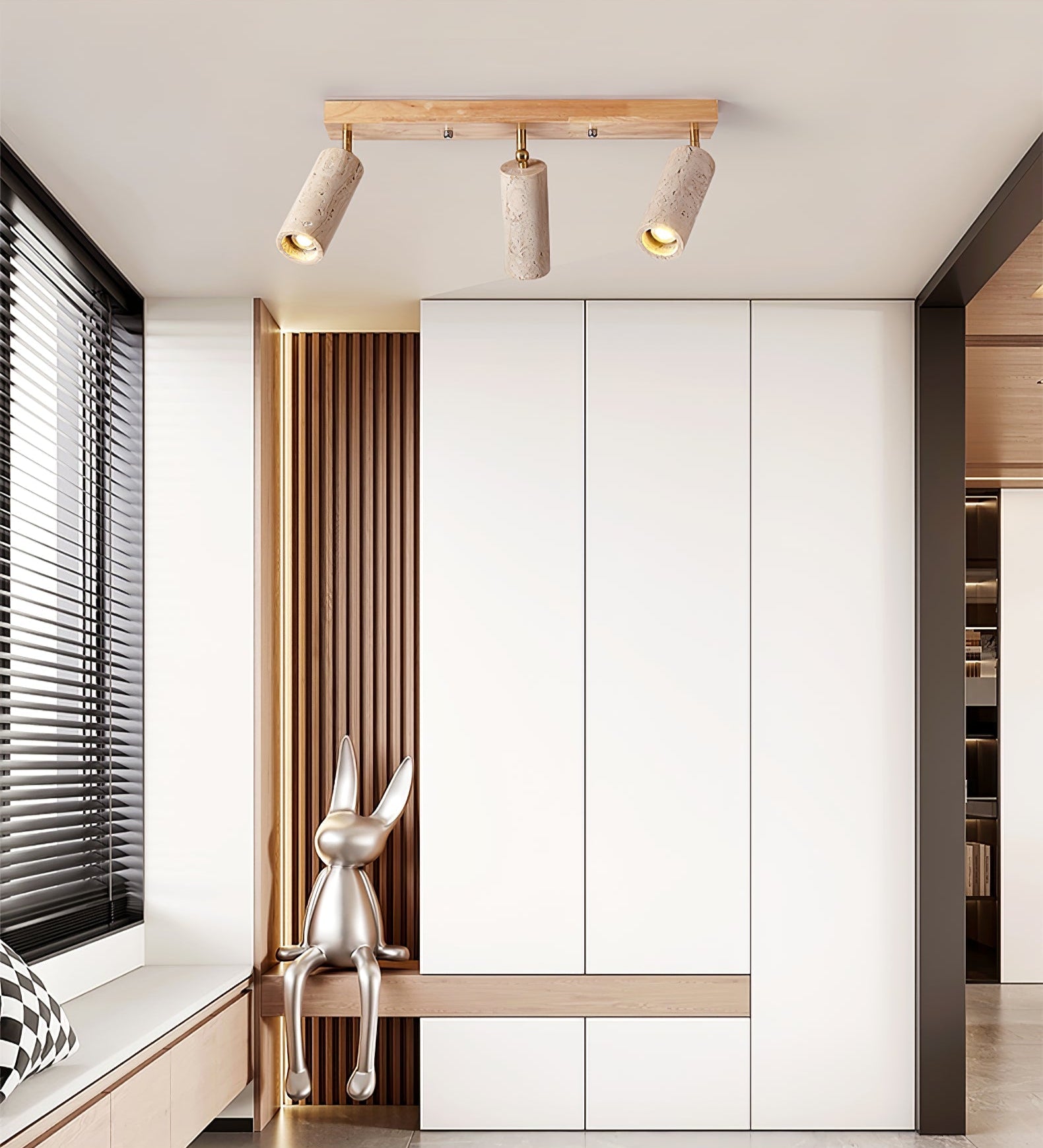 Plafonnier moderne Fjalar en Bois et travertin jaune